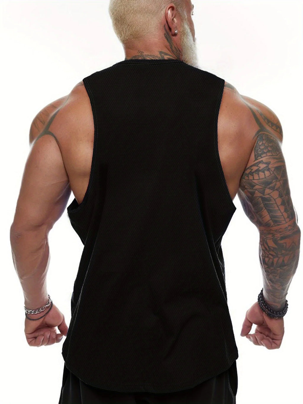 Men's fitness vest with fitness-themed patterns - breathable polyester, sleeveless sports outfit
