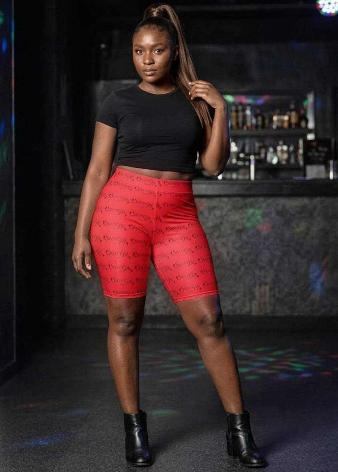 Women's Biker — Red All-Over Script Floral_Pattern
