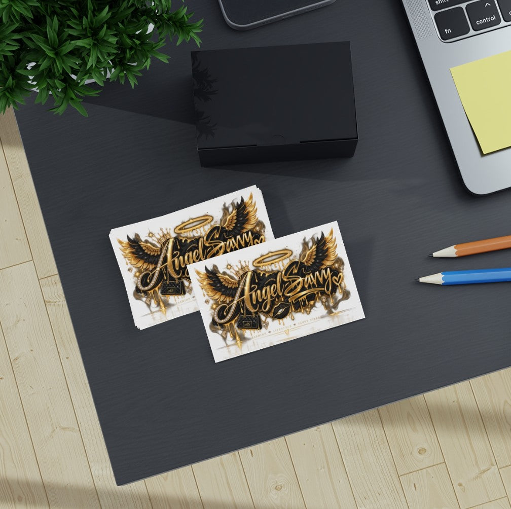 Angel Savvy Gold & Black Business Cards — Custom Boutique Branding (100 pcs)