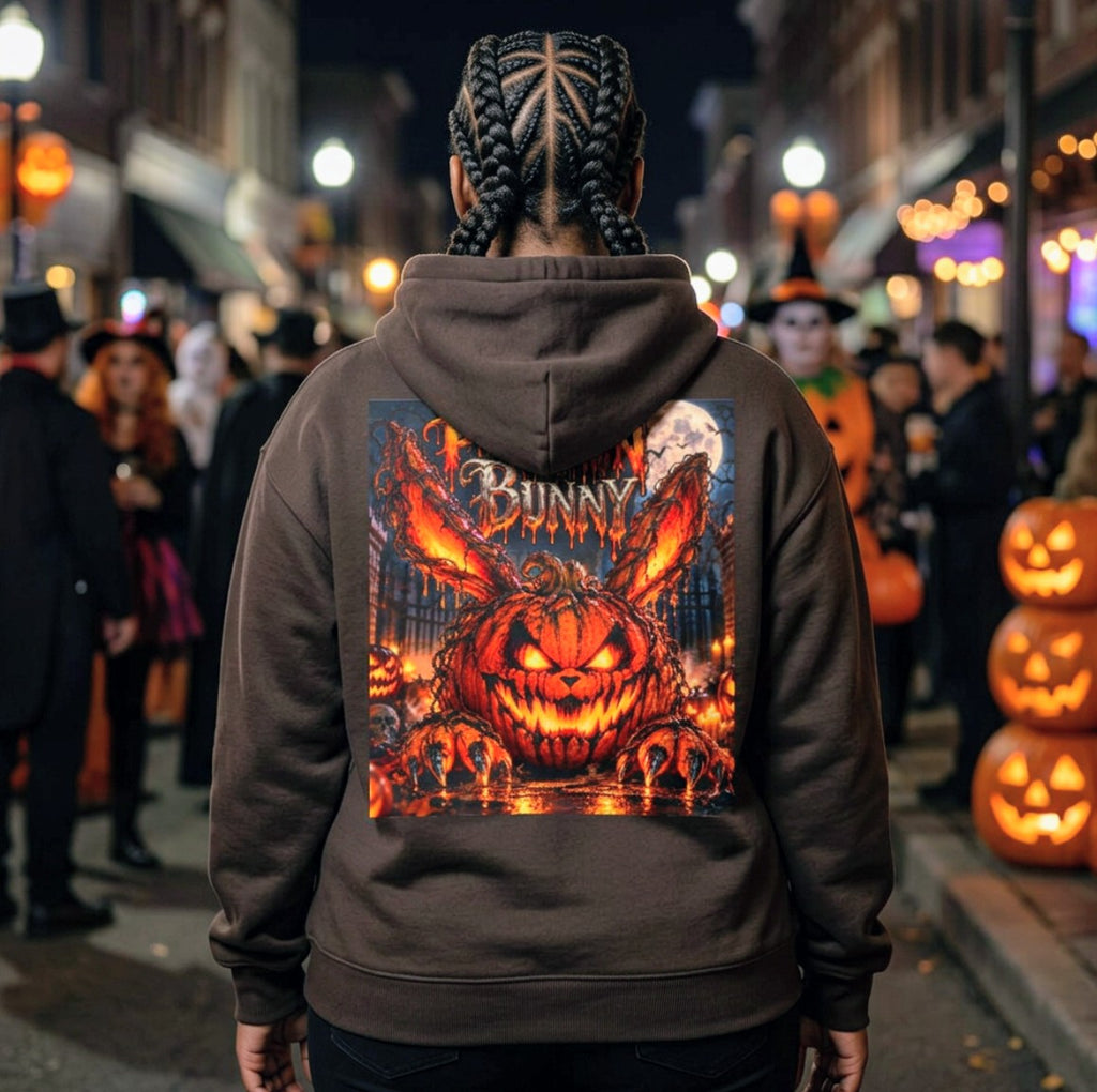 Halloween Jack-o'-Lantern Zip Hoodie — Spooky Pumpkin Horror Graphic