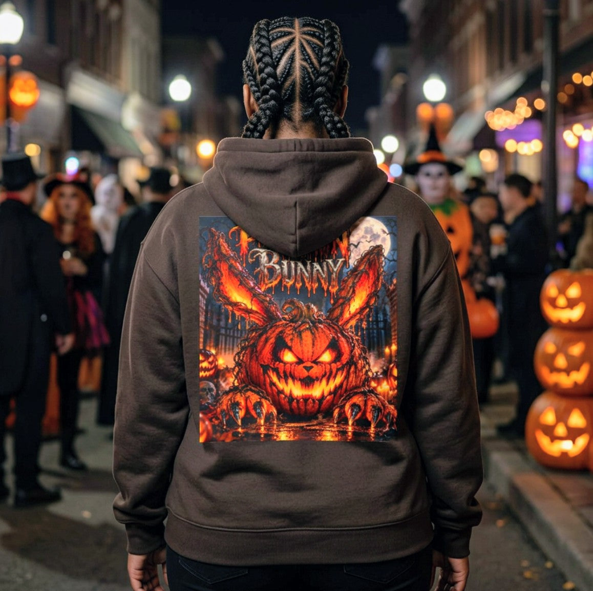 Halloween Jack-o'-Lantern Zip Hoodie — Spooky Pumpkin Horror Graphic