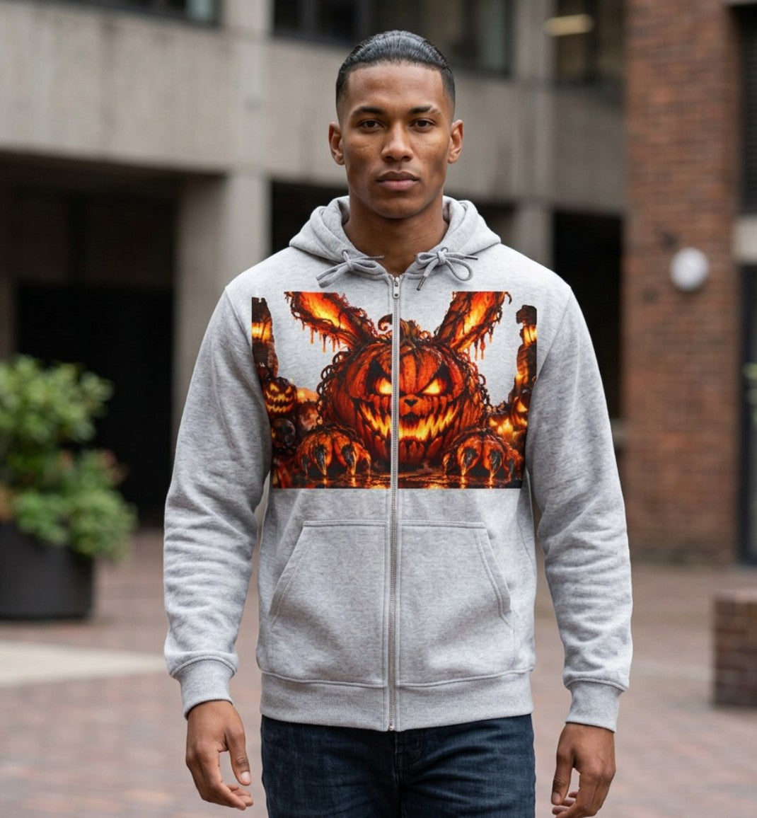 Halloween Jack-o'-Lantern Zip Hoodie — Spooky Pumpkin Horror Graphic